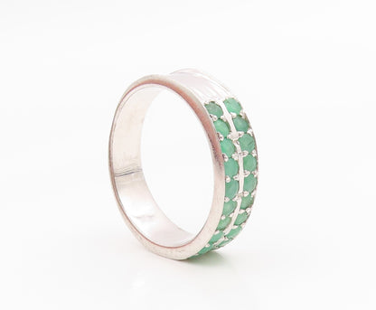925 Sterling Silver Vintage Ring Elegant Emerald Double Row Band  Sz 10  RG36152