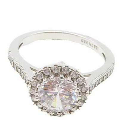 IBB 925 Silver  Sparkling Cubic Zirconia Solitaire Accent Ring Sz 7  RG8946