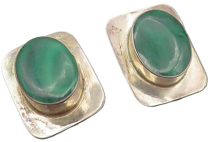 MEXICO 925 Sterling Silver  Vintage Malachite Non Pierce Drop Earrings  EG6113