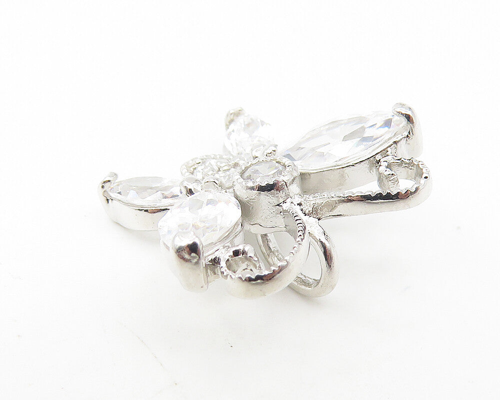 925 Sterling Silver  Sparkling Cubic Zirconia Butterfly Motif Pendant  PT9303