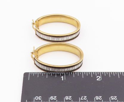 925 Sterling Silver Vintage Earrings Gold Plated Modernist Oval Hoop  EG14235