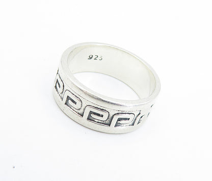 MEXICO 925 Silver  Vintage Shiny Greek Key Pattern Band Ring Sz 7  RG6787