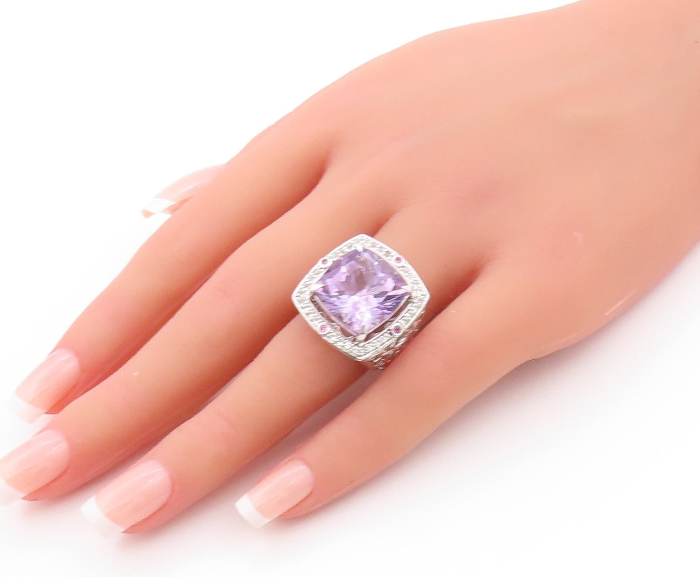925 Sterling Silver Vintage Ring Large Amethyst Halo Sapphire  Sz 5  RG32512