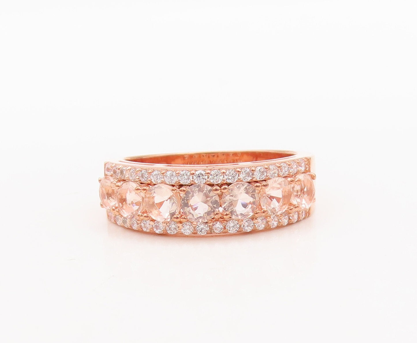 925 Sterling Silver Vintage Ring Rose Gold Plated Morganite & CZ  Sz 7.5 RG29581