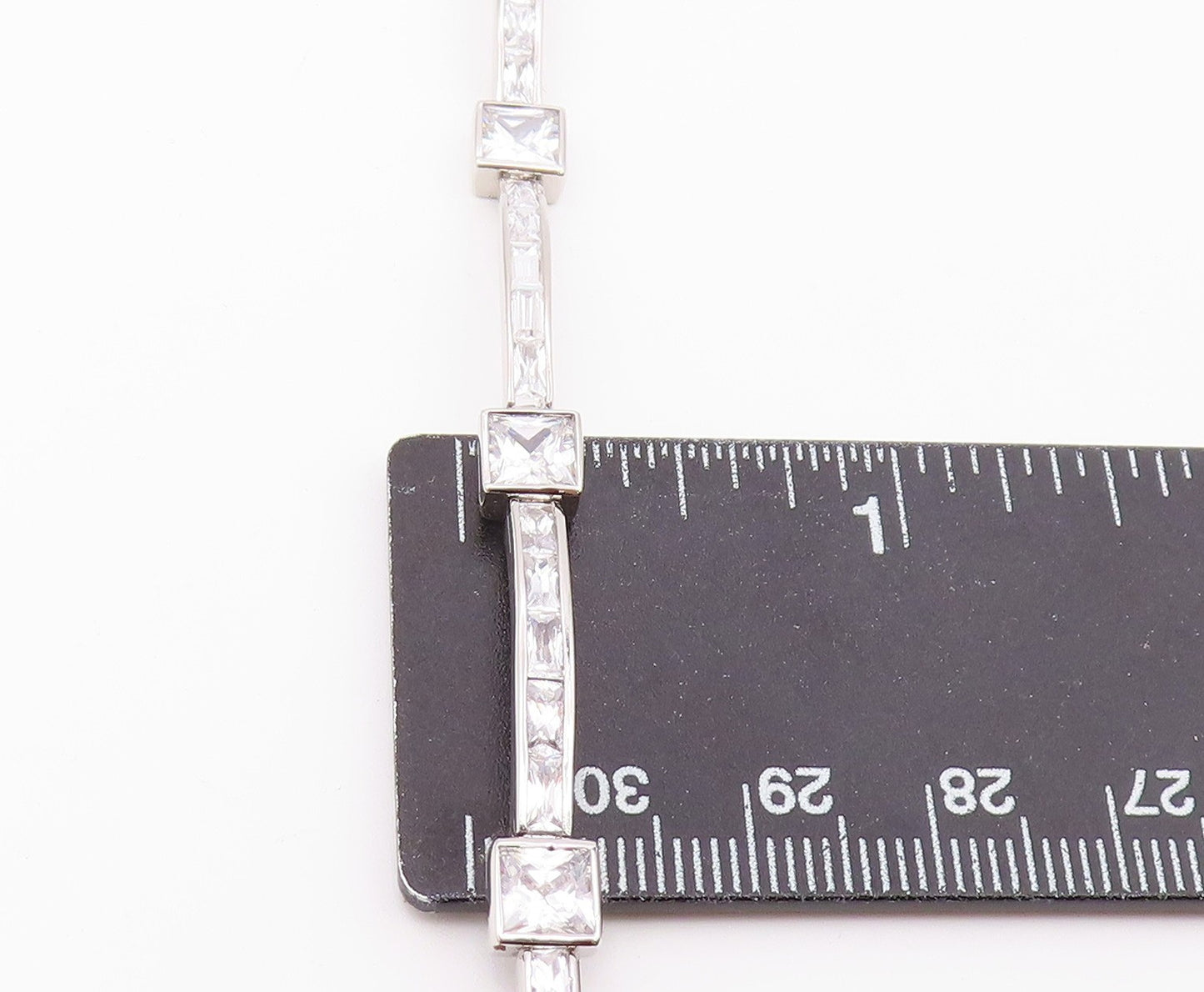 925 Sterling Silver  Vintage Shiny Cubic Zirconia Bar Chain Bracelet  BT8841