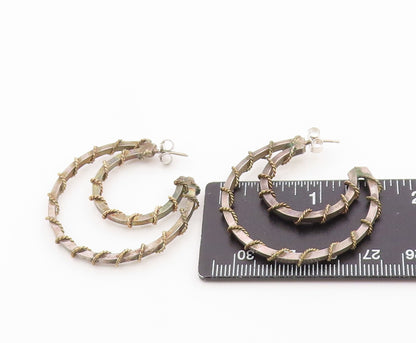 925 Sterling Silver Vintage Earrings Two Tone Twisted Rope Double Hoop  EG14322