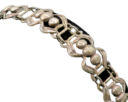 925 Sterling Silver  Vintage Dark Tone Swirl Bow Link Chain Bracelet  BT4046