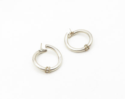 925 Silver & 14K GOLD  Vintage Shiny Two Tone Wrapped Hoop Earrings  EG9154