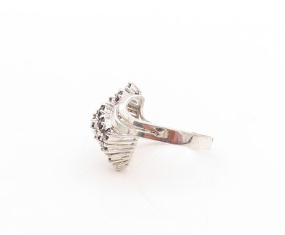 925 Sterling Silver Vintage Ring Swirly Carved Sapphire Inlay  Sz 7  RG31423