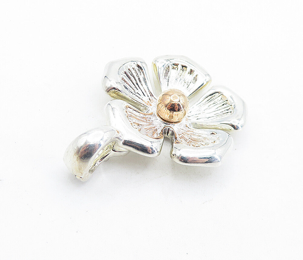ESPO 925 Silver & 14K GOLD  Vintage Shiny Two Tone Flower Pendant  PT4483