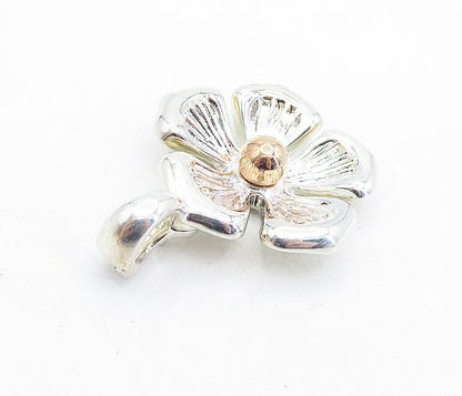 ESPO 925 Silver & 14K GOLD  Vintage Shiny Two Tone Flower Pendant  PT4483