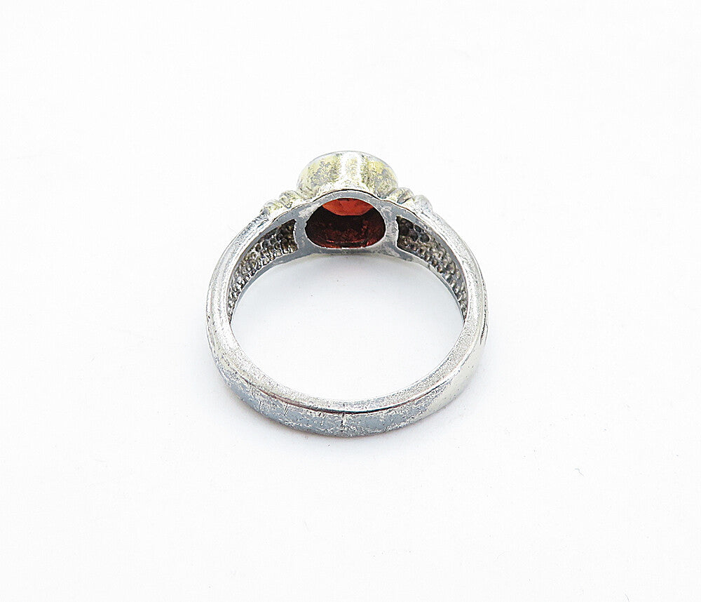 925 Sterling Silver Vintage Red Topaz Fluted Solitaire Ring Sz 5 RG5781