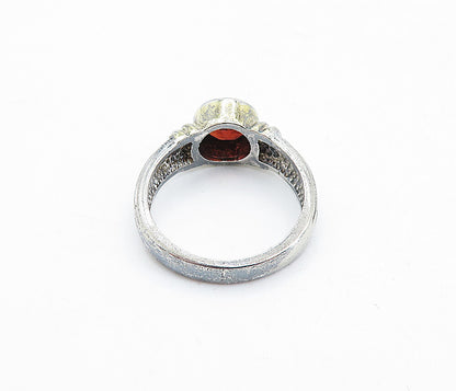 925 Sterling Silver Vintage Red Topaz Fluted Solitaire Ring Sz 5 RG5781