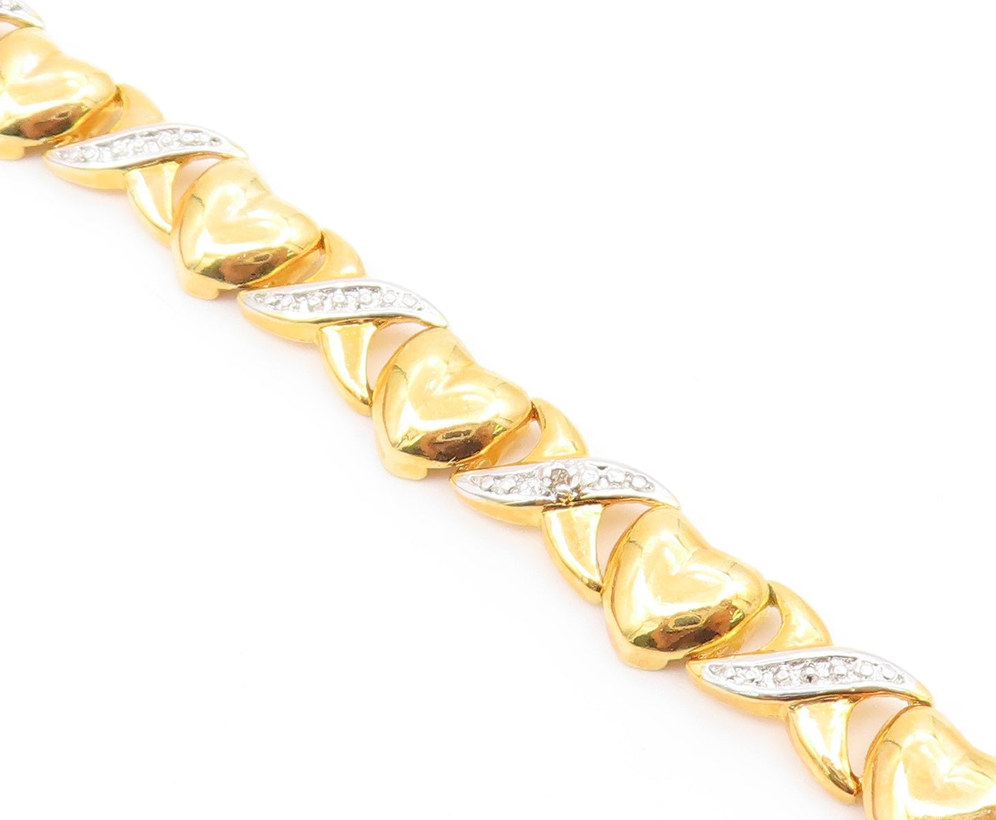 925 Sterling Silver  Genuine Diamonds Love Heart XO Chain Bracelet  BT7548