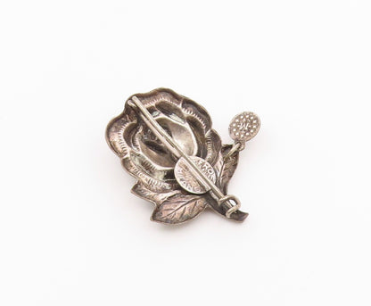 G FROSI 925 Sterling Silver  Vintage Dark Tone Rose Flower Brooch Pin  BP8196