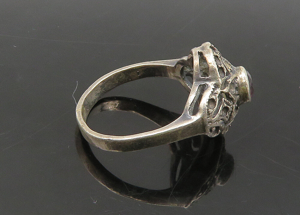 925 Sterling Silver  Vintage Amethyst Flower Dome Band Ring Sz 6  RG22065