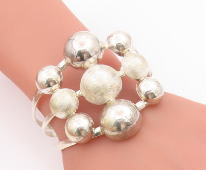 925 Sterling Silver Vintage Bracelet Modernist Large Spherical Bead Cuff BT11502