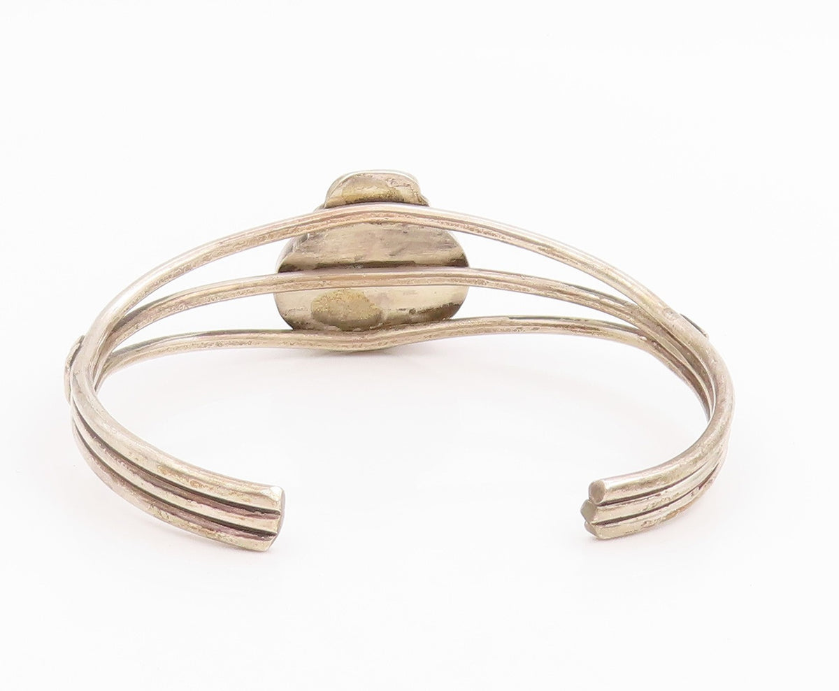 925 Sterling Silver Vintage Bracelet NAVAJO Oval White Turquoise Cuff  BT11650