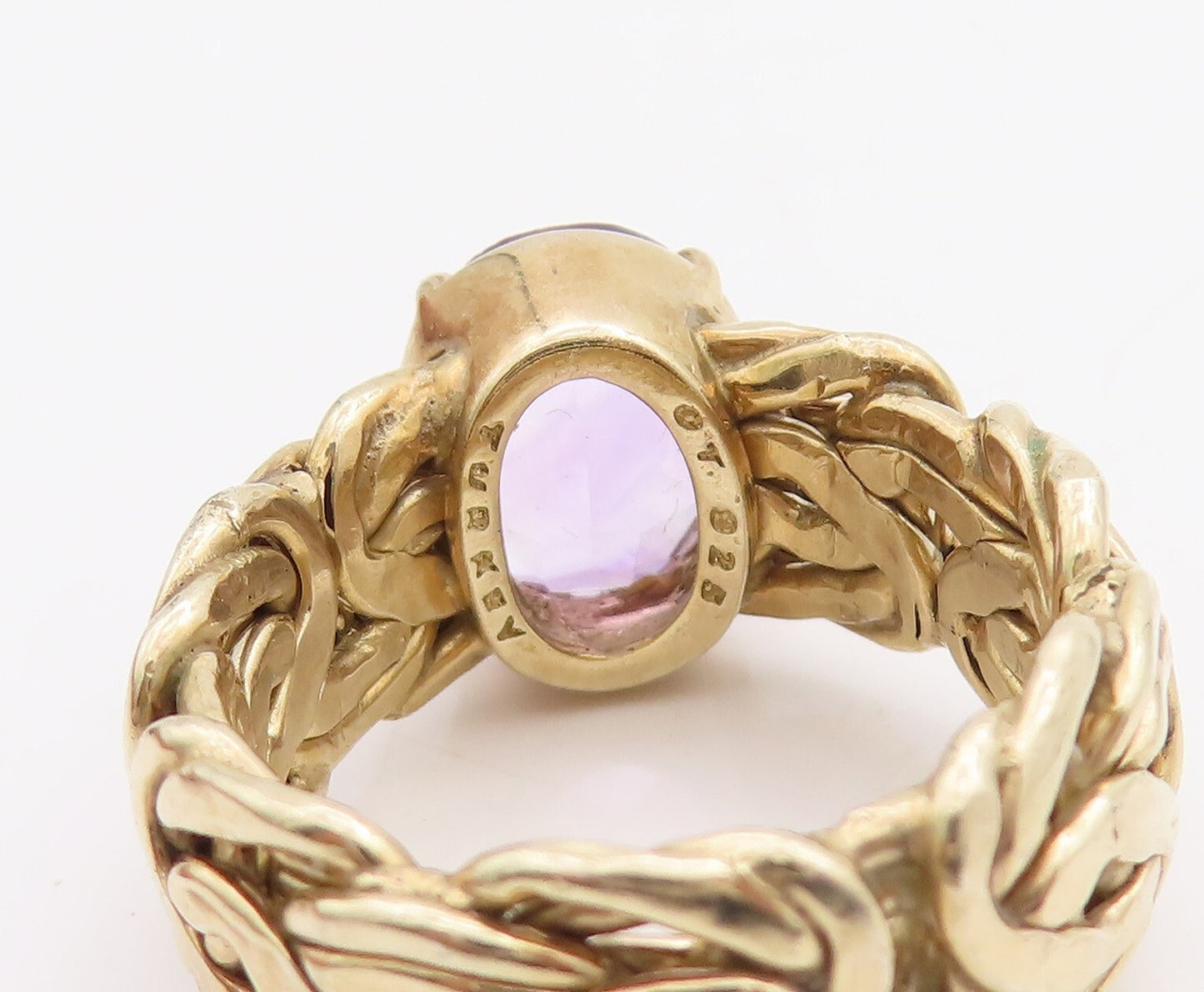925 Sterling Silver Vintage Ring Gold Plated Oval Amethyst  Sz 7.5  RG28875