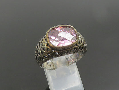 925 Sterling Silver  Vintage Pink Cubic Zirconia Scroll Ring Sz 10  RG24659