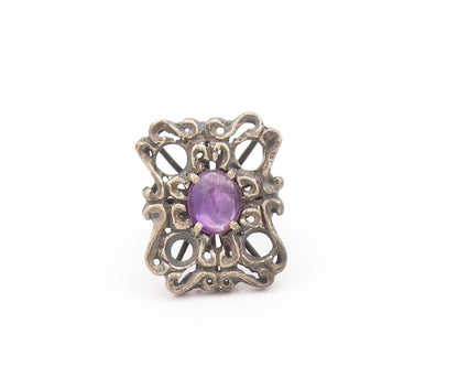 925 Sterling Silver Vintage Ring Antique Design Cabochon Amethyst  Sz 9 RG32994