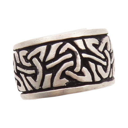 925 Sterling Silver Vintage Ring Dark Tone Celtic Knots Carved  Sz 8  RG32477