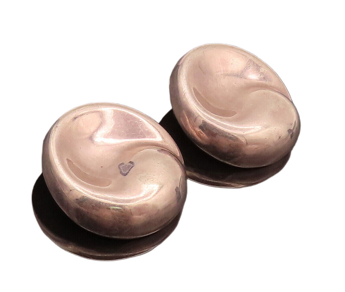 LOPEZ REYES 925 Silver  Vintage Modernist Solid Clip Back Earrings  EG12445