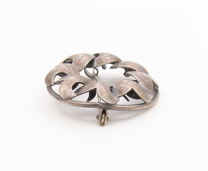 DENMARK 925 Sterling Silver  Vintage Dark Tone Floral Wreath Brooch Pin BP8482