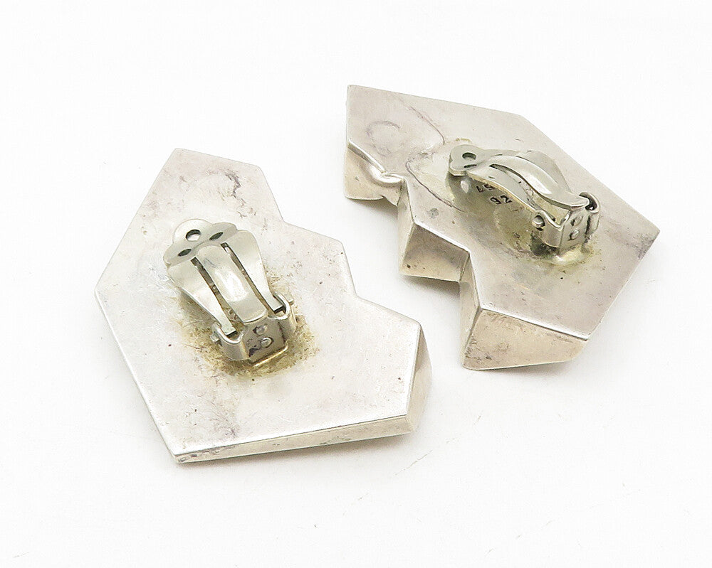 MEXICO 925 Sterling Silver  Vintage Shiny Modernist Non Pierce Earrings EG5848