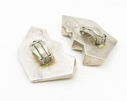 MEXICO 925 Sterling Silver  Vintage Shiny Modernist Non Pierce Earrings EG5848