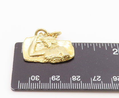 925 Sterling Silver Vintage Pendant Gold Plated Brutalist Carved Figure  PT26500