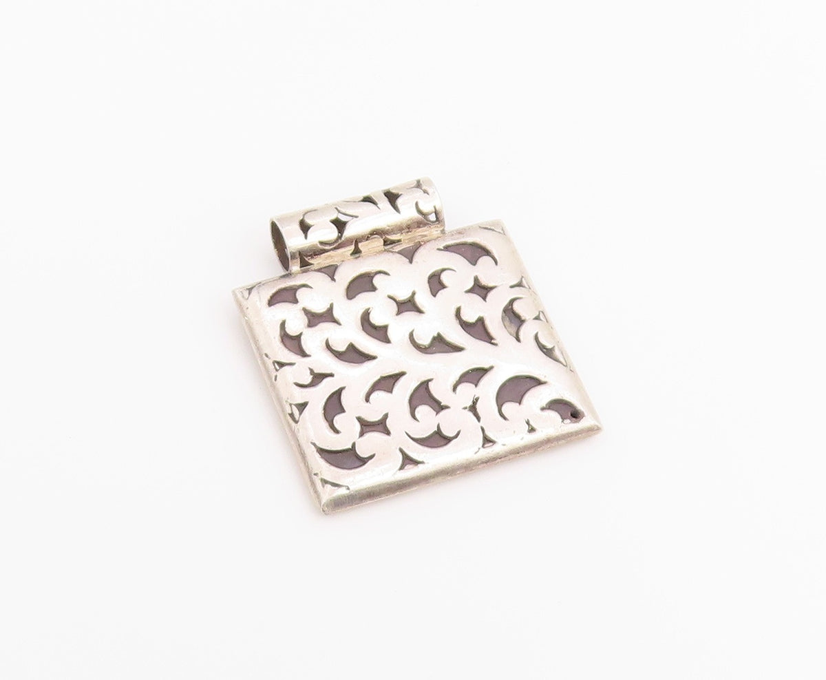 925 Sterling Silver Vintage Pendant Classic Scrollwork Geometric Square  PT26513