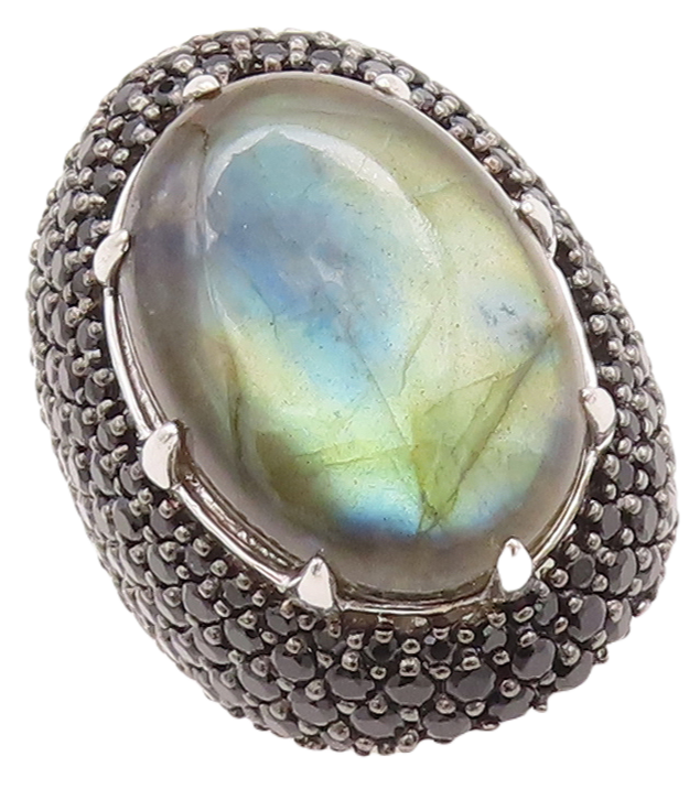 925 Sterling Silver Vintage Ring Oval Alexandrite & Spinel Inlay  Sz 6  RG29390