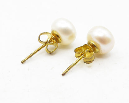 925 Sterling Silver  Petite Pearl Shiny Gold Plated Stud Earrings  EG5930