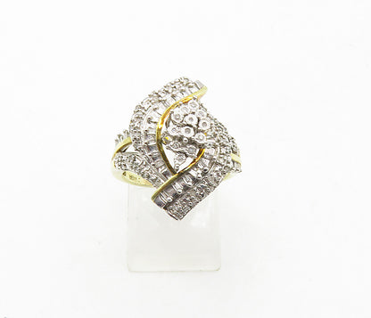 925 Sterling Silver  Genuine Diamonds Shiny Gold Plated Band Ring Sz 7  RG8871