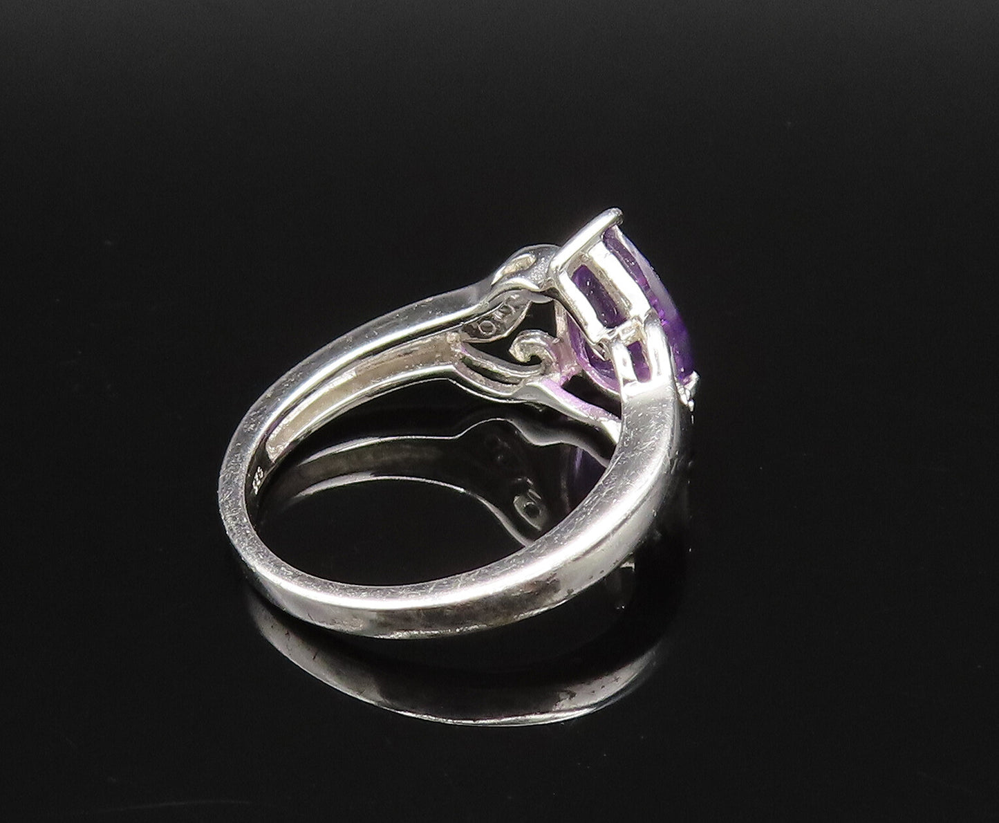 925 Silver  Vintage Elegant Amethyst & Topaz Open Swirl Ring Sz 7.5  RG25700