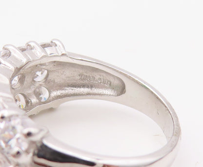 925 Sterling Silver Vintage Ring White Band & Round Green CZ Inlay Sz 7  RG30795