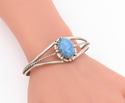 925 Sterling Silver Vintage Bracelet Lapis Lazuli Twisted Wire Cuff  BT11844