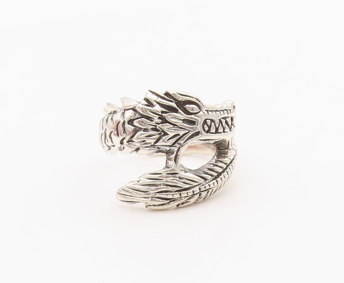 925 Sterling Silver Vintage Ring Modernist Chinese Dragon Wrap  Sz 5.5  RG36298