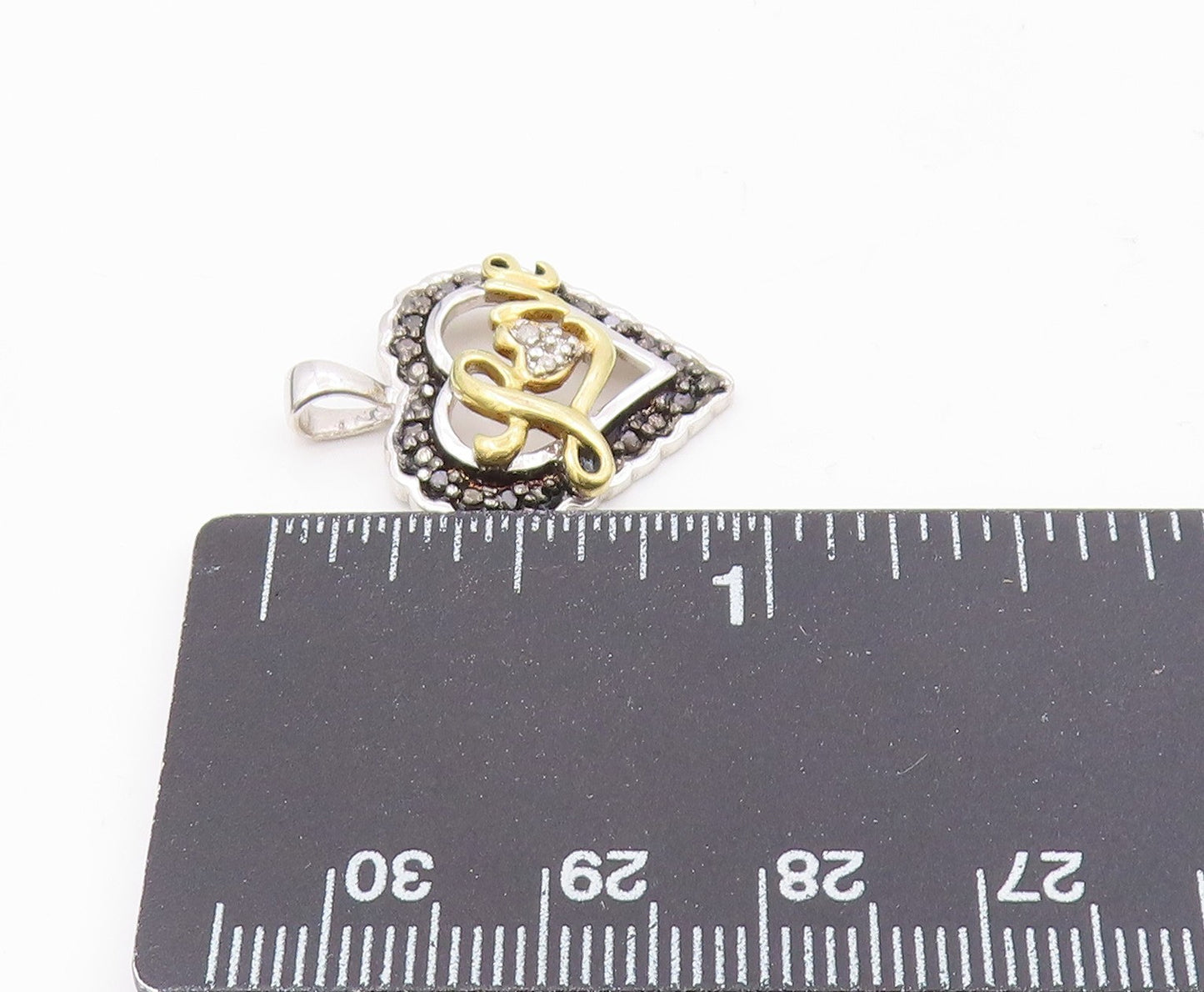 925 Sterling Silver  Genuine Diamonds Two Tone Love Heart Pendant  PT7923