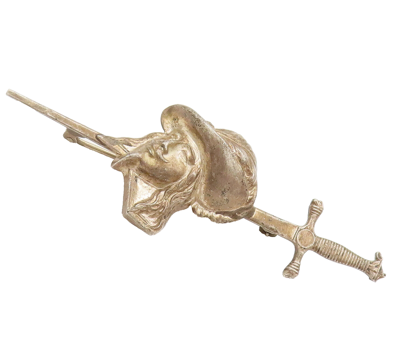 BEAU 925 Sterling Silver  Vintage 3D Carved Sward Fighter Brooch Pin  BP10294