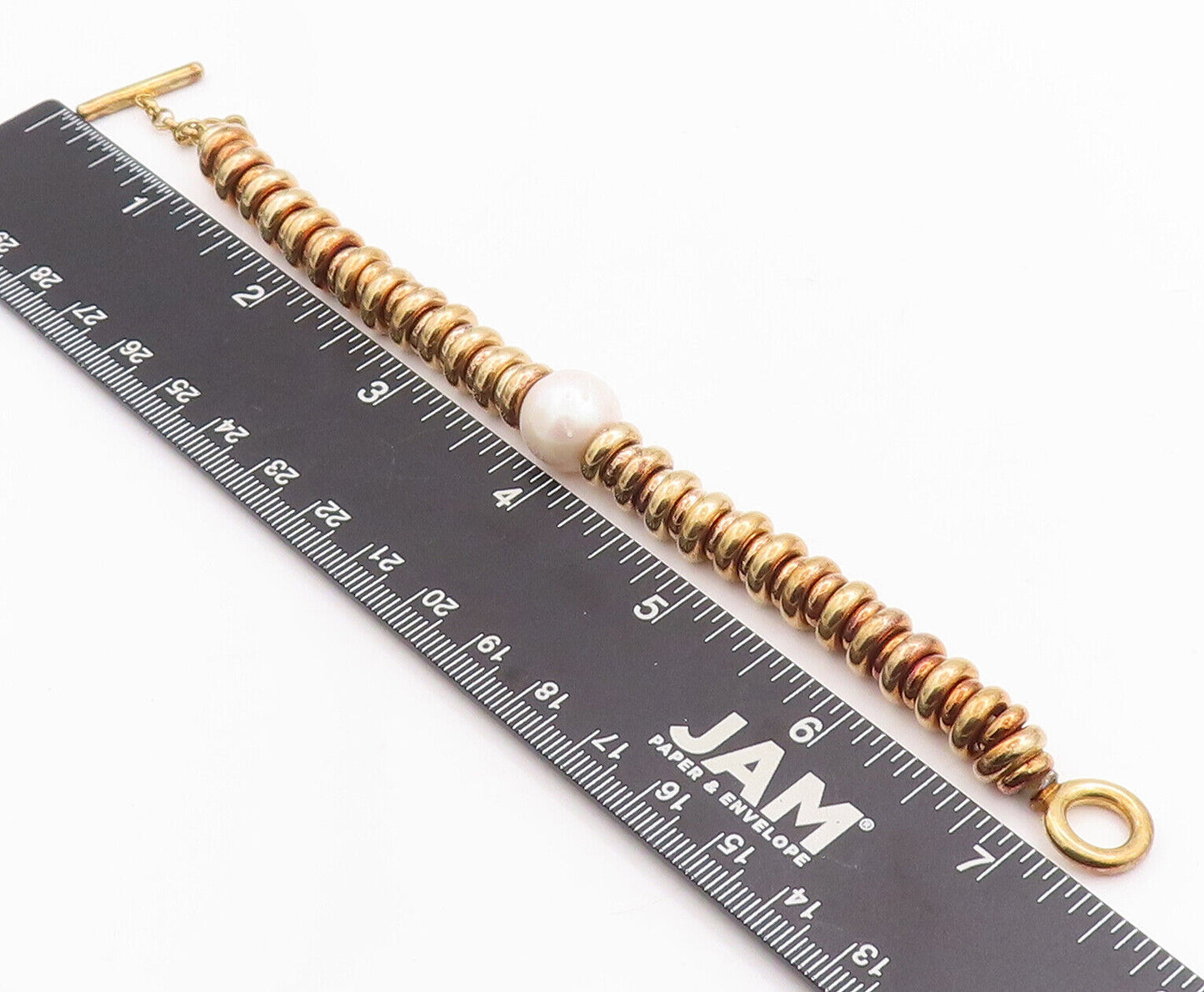 925 Sterling Silver Vintage Bracelet Gold Plated Pearl Stacked Rings  BT10624