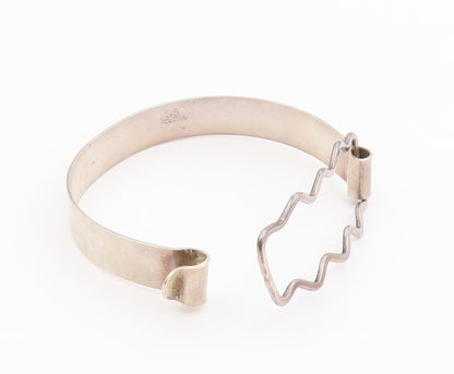 925 Sterling Silver  Vintage Shiny Smooth Wavy Hook Bangle Bracelet  BT8765