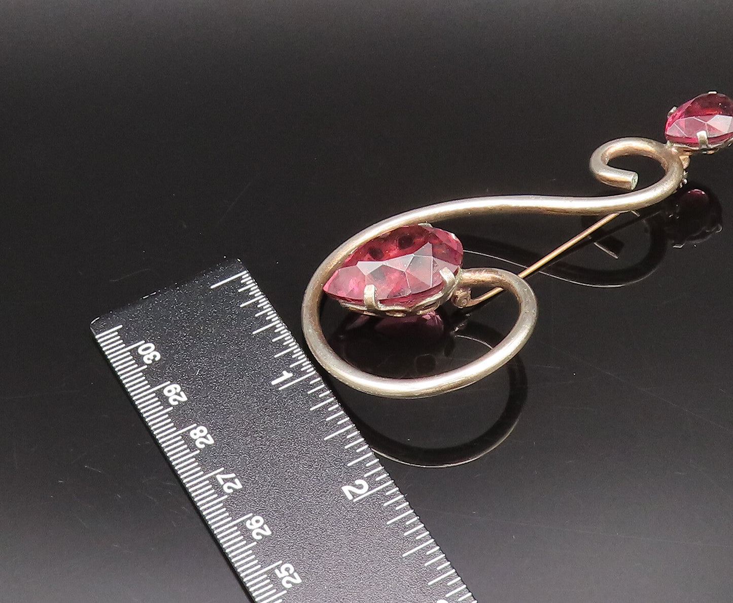 925 Silver  Vintage Pear Shaped Tourmaline Spiral Swirl Brooch Pin  BP10069
