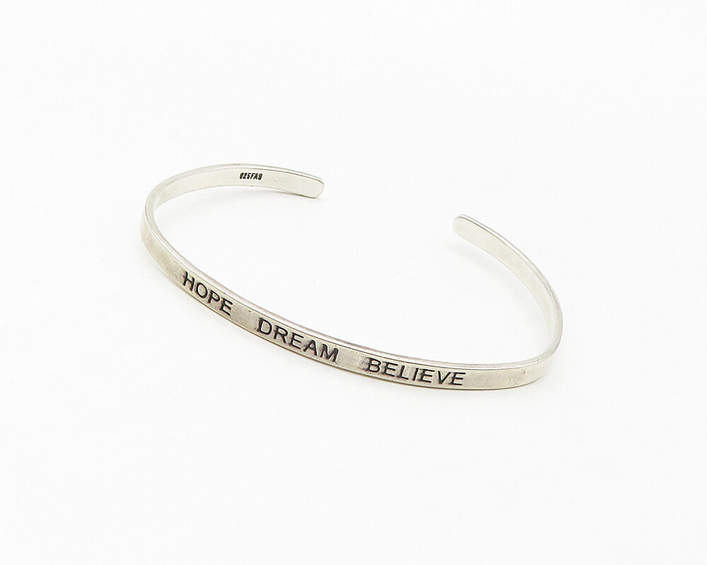 925 Sterling Silver  Vintage Stamped Hope Dream Believe Cuff Bracelet  BT6633