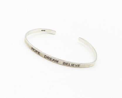925 Sterling Silver  Vintage Stamped Hope Dream Believe Cuff Bracelet  BT6633