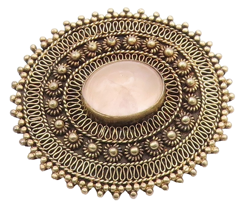 ISRAEL 925 Silver  Vintage Cabochon Cut Rose Quartz Floral Brooch Pin  BP7641