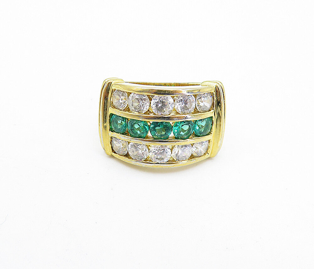 925 Sterling Silver  Topaz & Cubic Zirconia Gold Plated Band Ring Sz 5  RG5290
