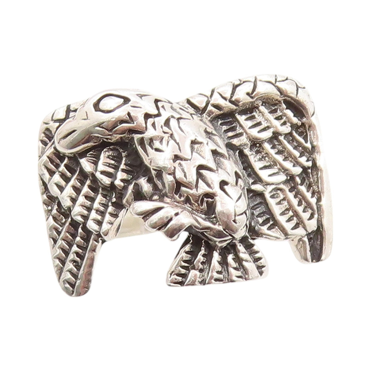925 Sterling Silver Vintage Ring Designer Dark Tone Flying Eagle Sz 14.5 RG32863