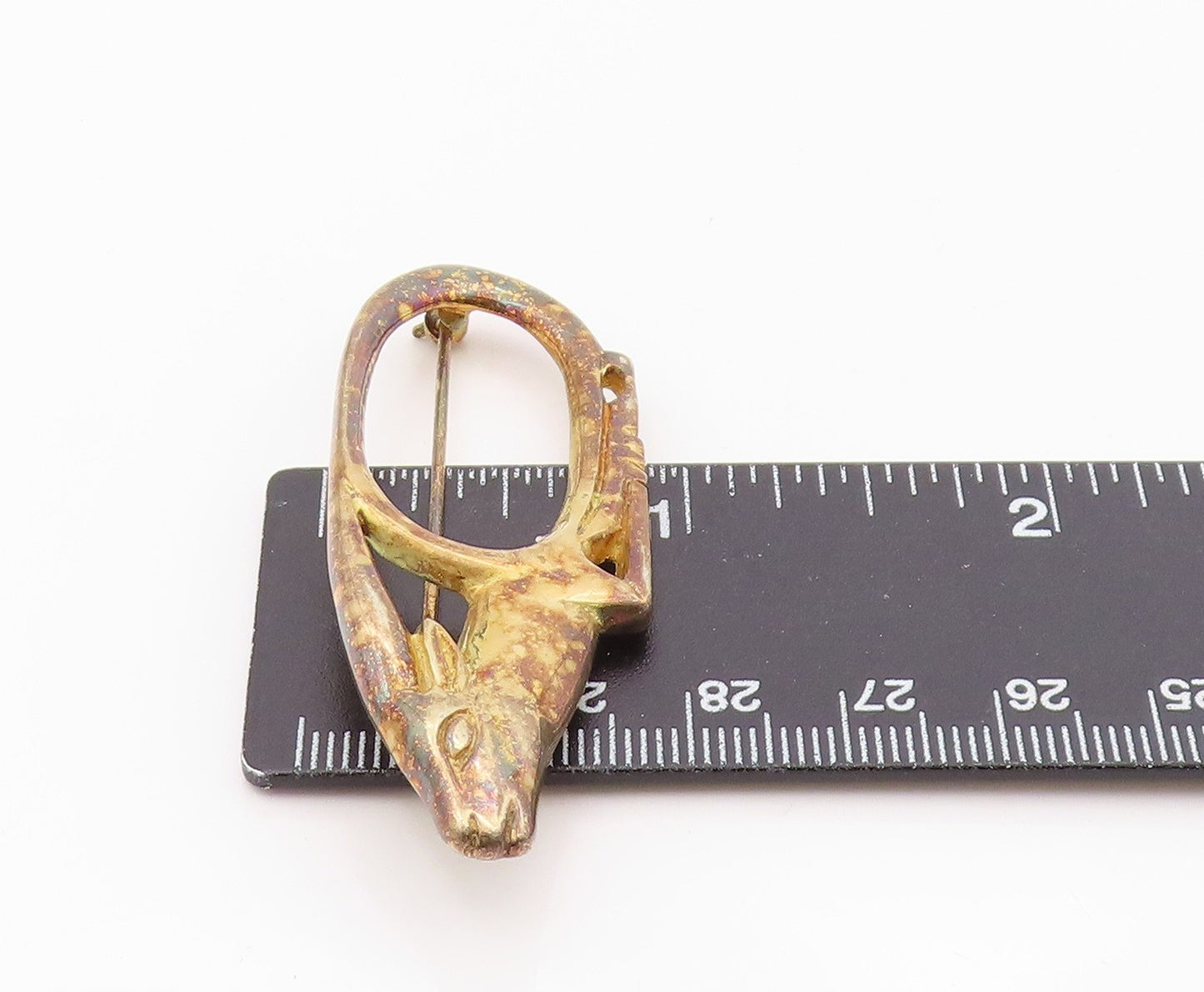 925 Sterling Silver Vintage Brooch Pin Gold Plated Openwork Antelope  BP12556